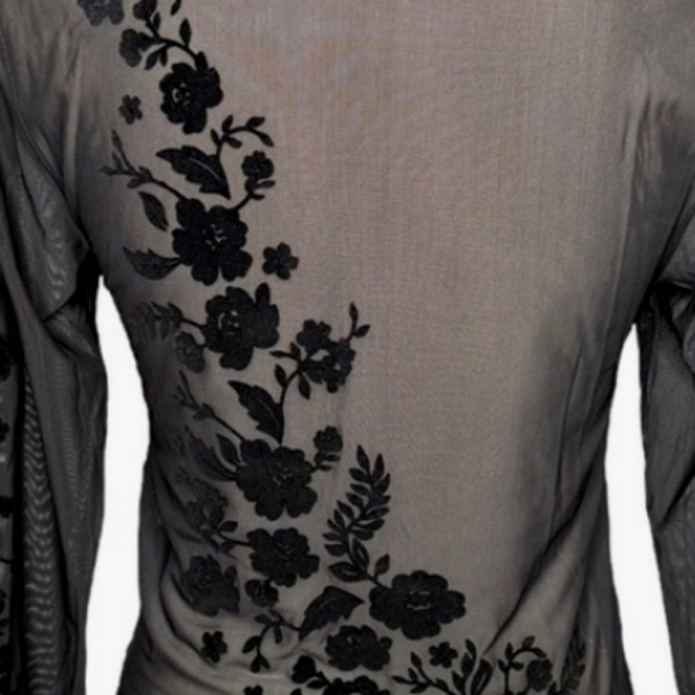 Athleta Limited Edition Velvet Rose Cropped Top Size L Black Mesh - Picture 6 of 7